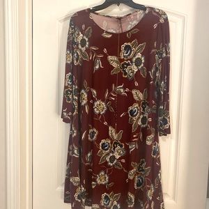 SJS Maroon Floral Print Dress Size XL EUC